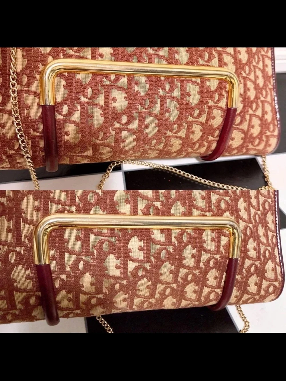 Dior Red-Brown Oblique Canvas Chain Shoulder Bag